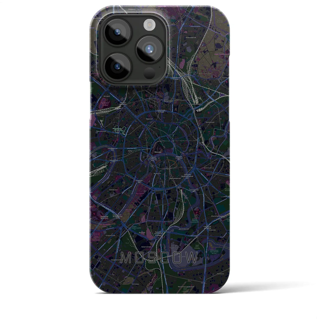 【モスクワ】地図柄iPhoneケース（バックカバータイプ・ブラック）iPhone 15 Pro Max 用