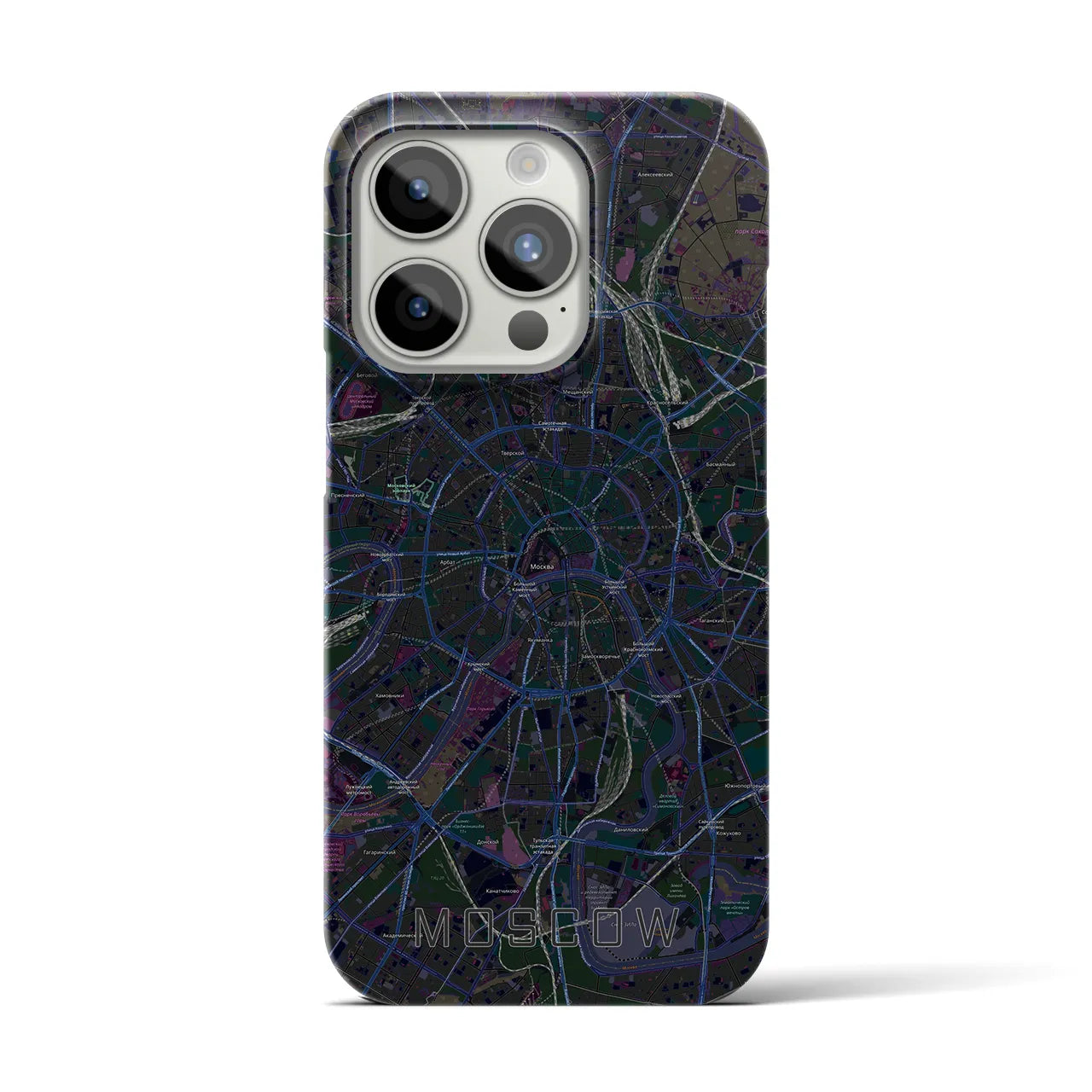 【モスクワ】地図柄iPhoneケース（バックカバータイプ・ブラック）iPhone 15 Pro 用