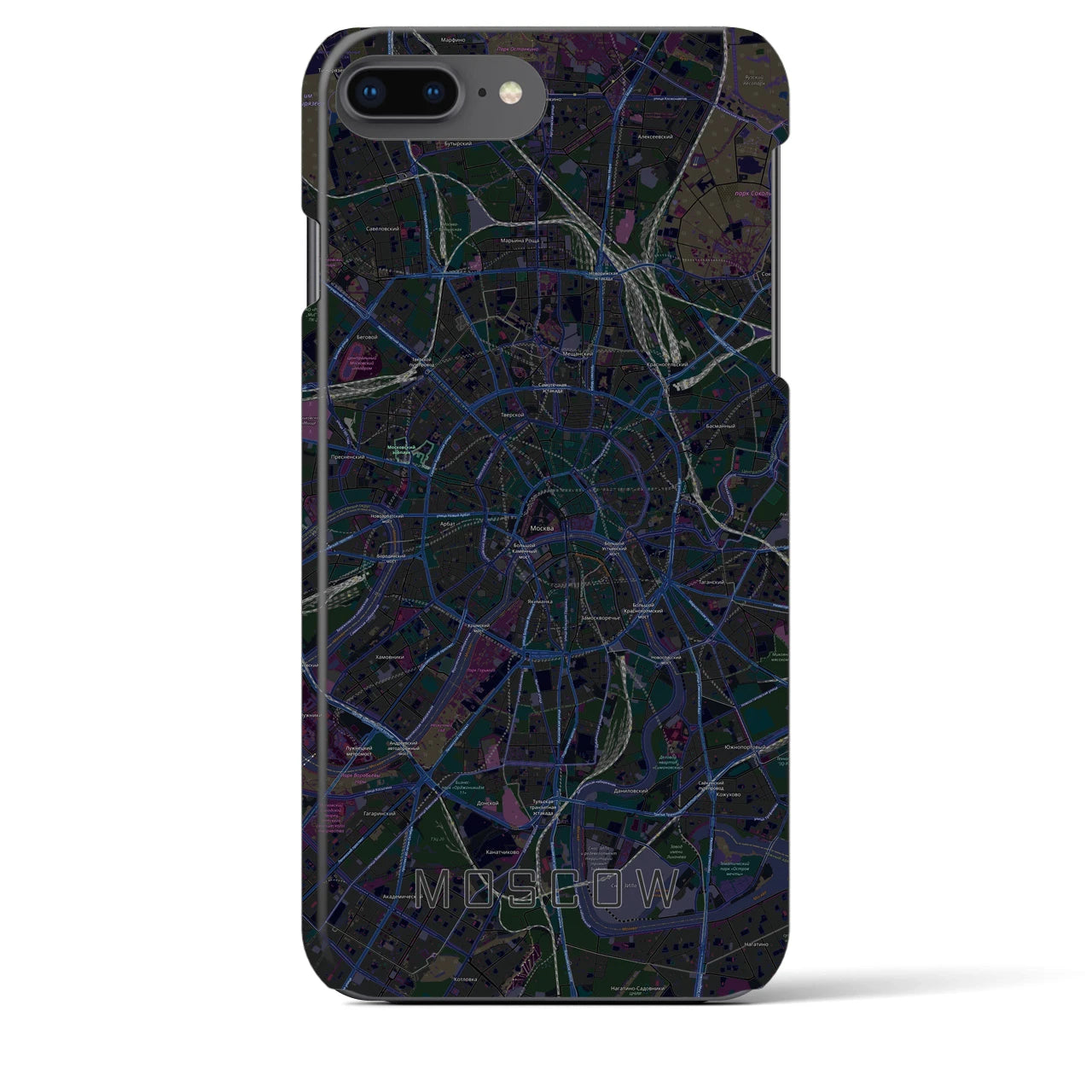 【モスクワ】地図柄iPhoneケース（バックカバータイプ・ブラック）iPhone 8Plus /7Plus / 6sPlus / 6Plus 用