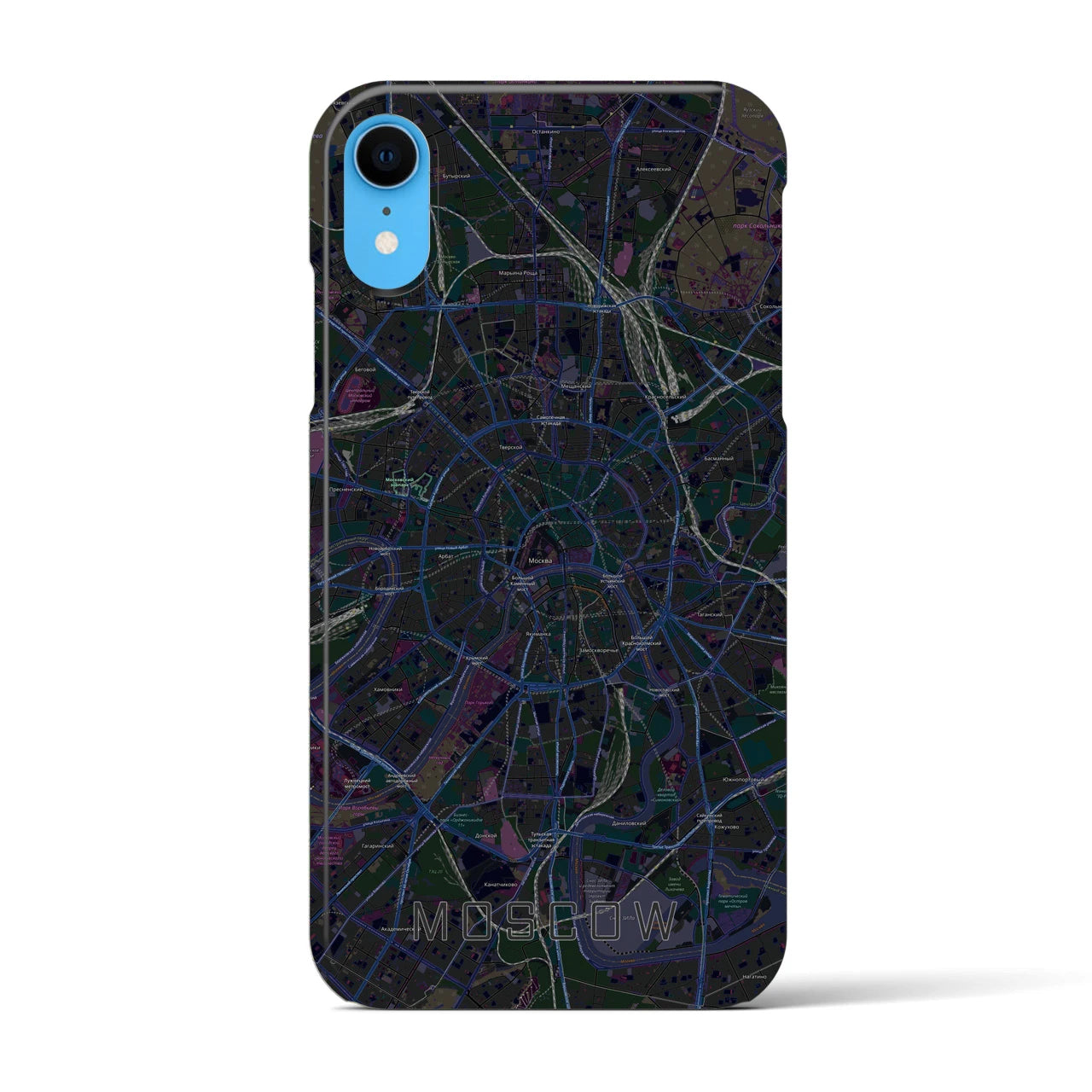【モスクワ】地図柄iPhoneケース（バックカバータイプ・ブラック）iPhone XR 用