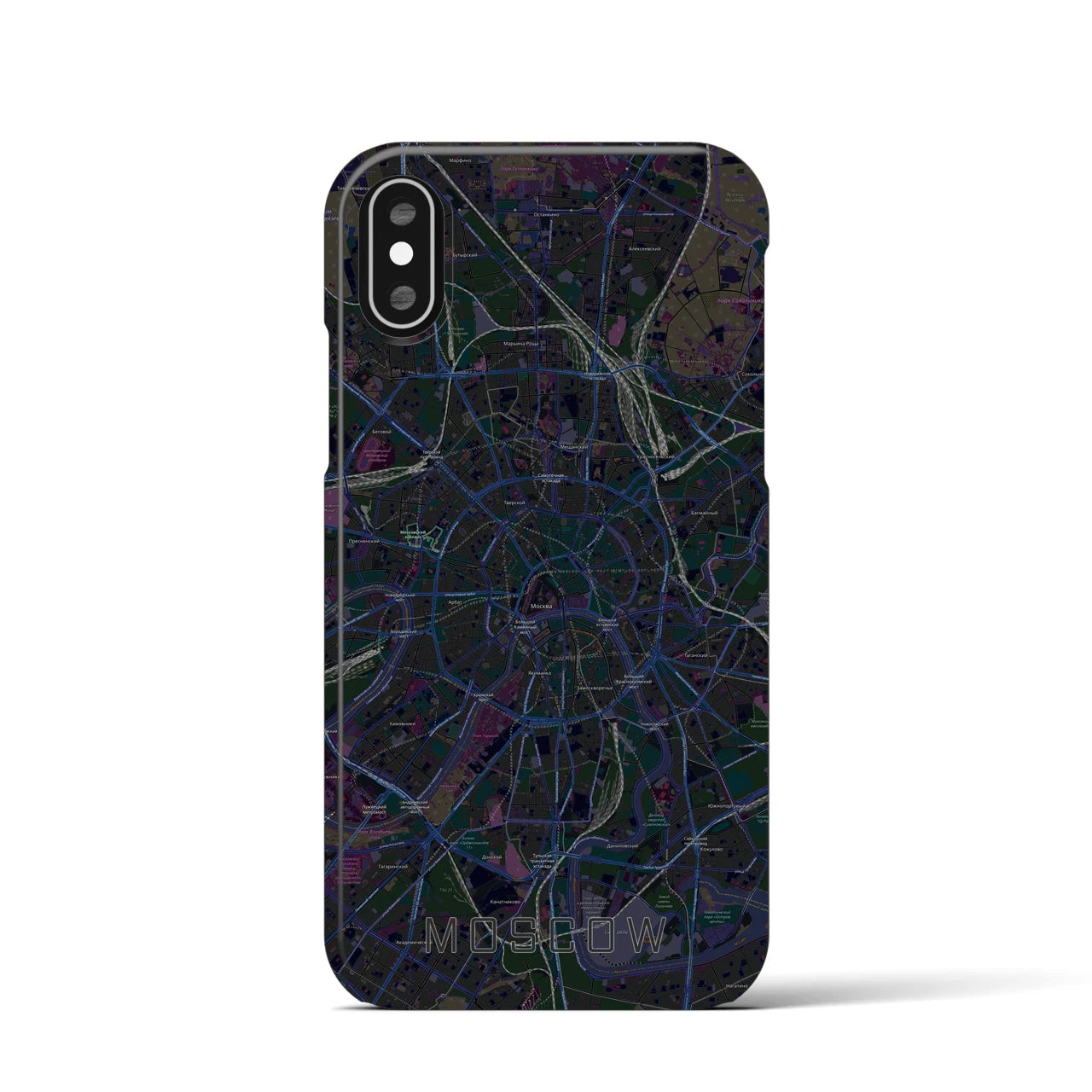 【モスクワ】地図柄iPhoneケース（バックカバータイプ・ブラック）iPhone XS / X 用