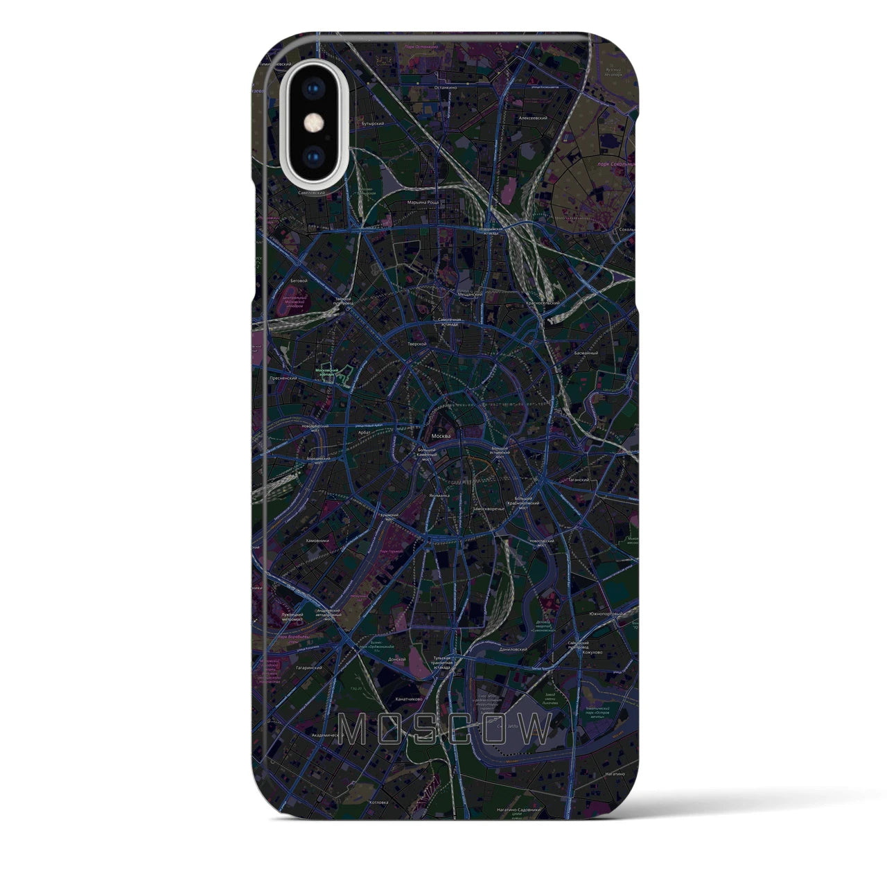 【モスクワ】地図柄iPhoneケース（バックカバータイプ・ブラック）iPhone XS Max 用