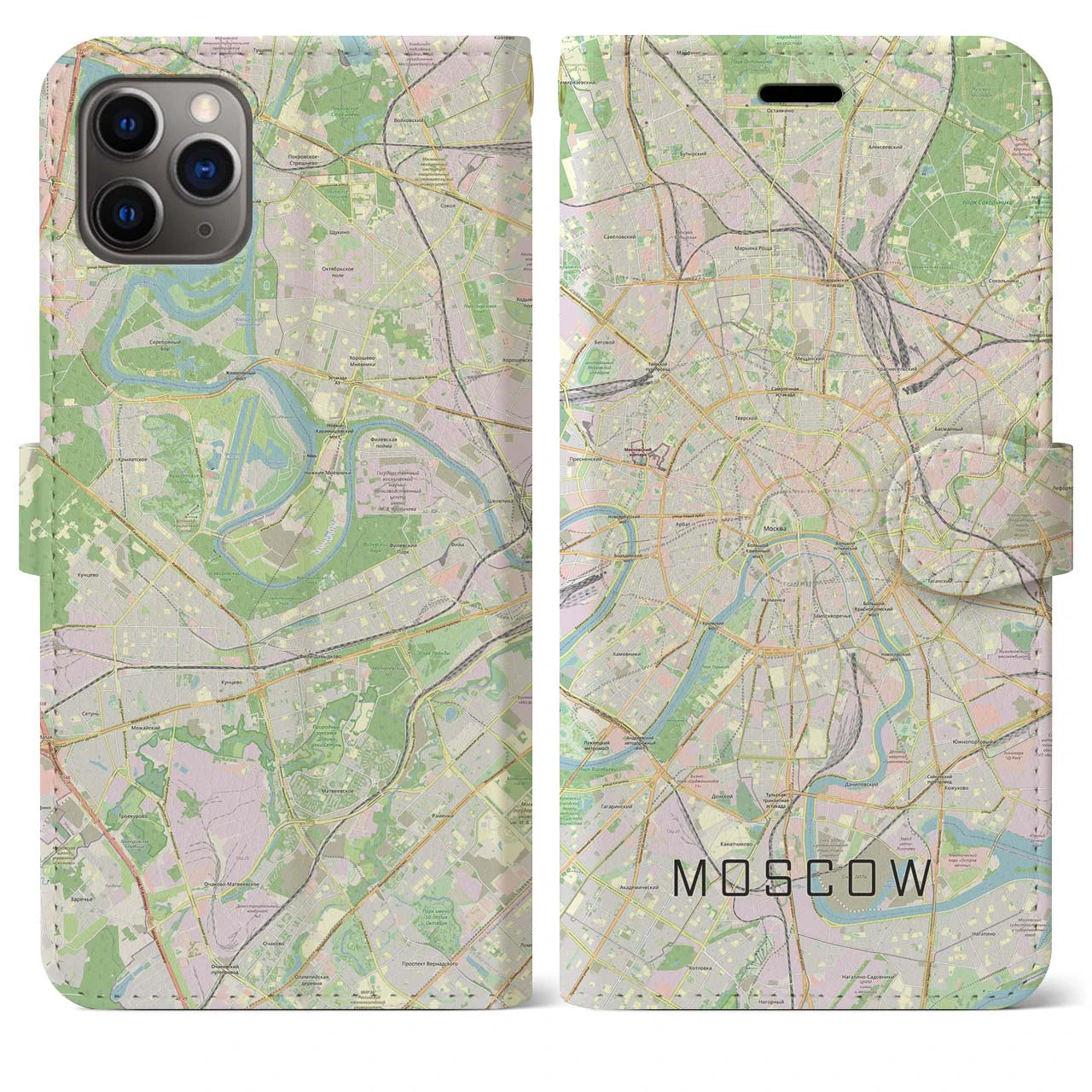 【モスクワ】地図柄iPhoneケース（手帳両面タイプ・ナチュラル）iPhone 11 Pro Max 用