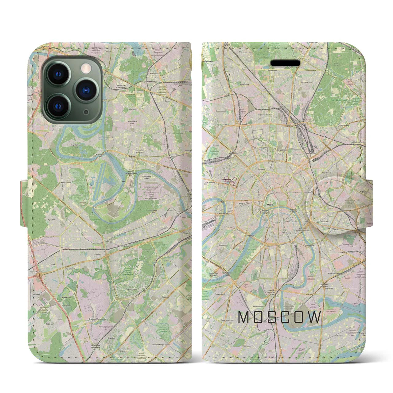 【モスクワ】地図柄iPhoneケース（手帳両面タイプ・ナチュラル）iPhone 11 Pro 用