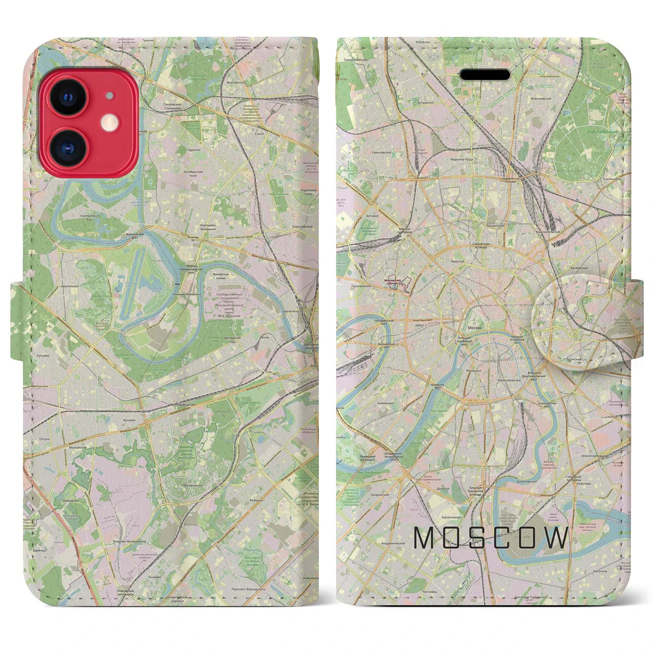 【モスクワ】地図柄iPhoneケース（手帳両面タイプ・ナチュラル）iPhone 11 用