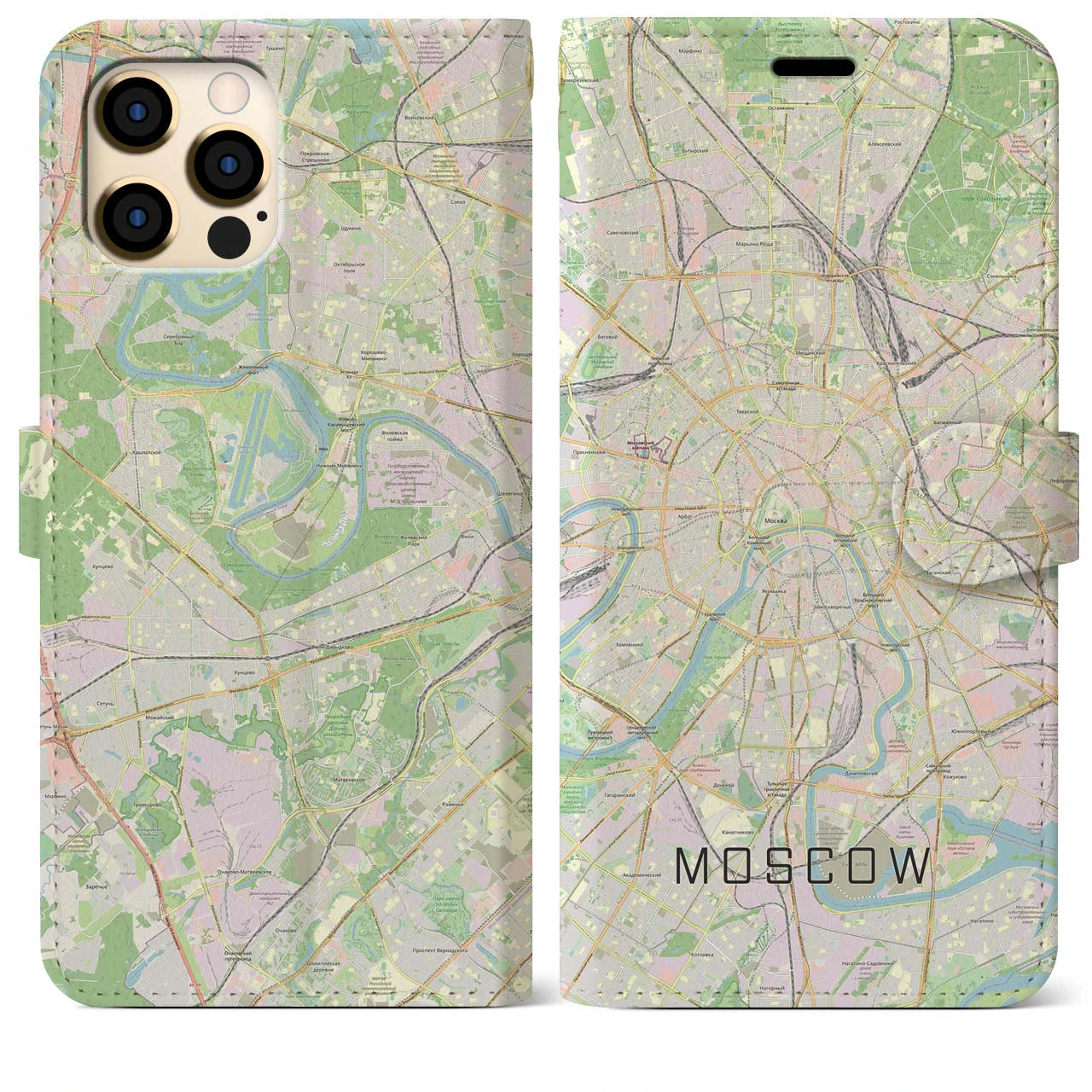 【モスクワ】地図柄iPhoneケース（手帳両面タイプ・ナチュラル）iPhone 12 Pro Max 用