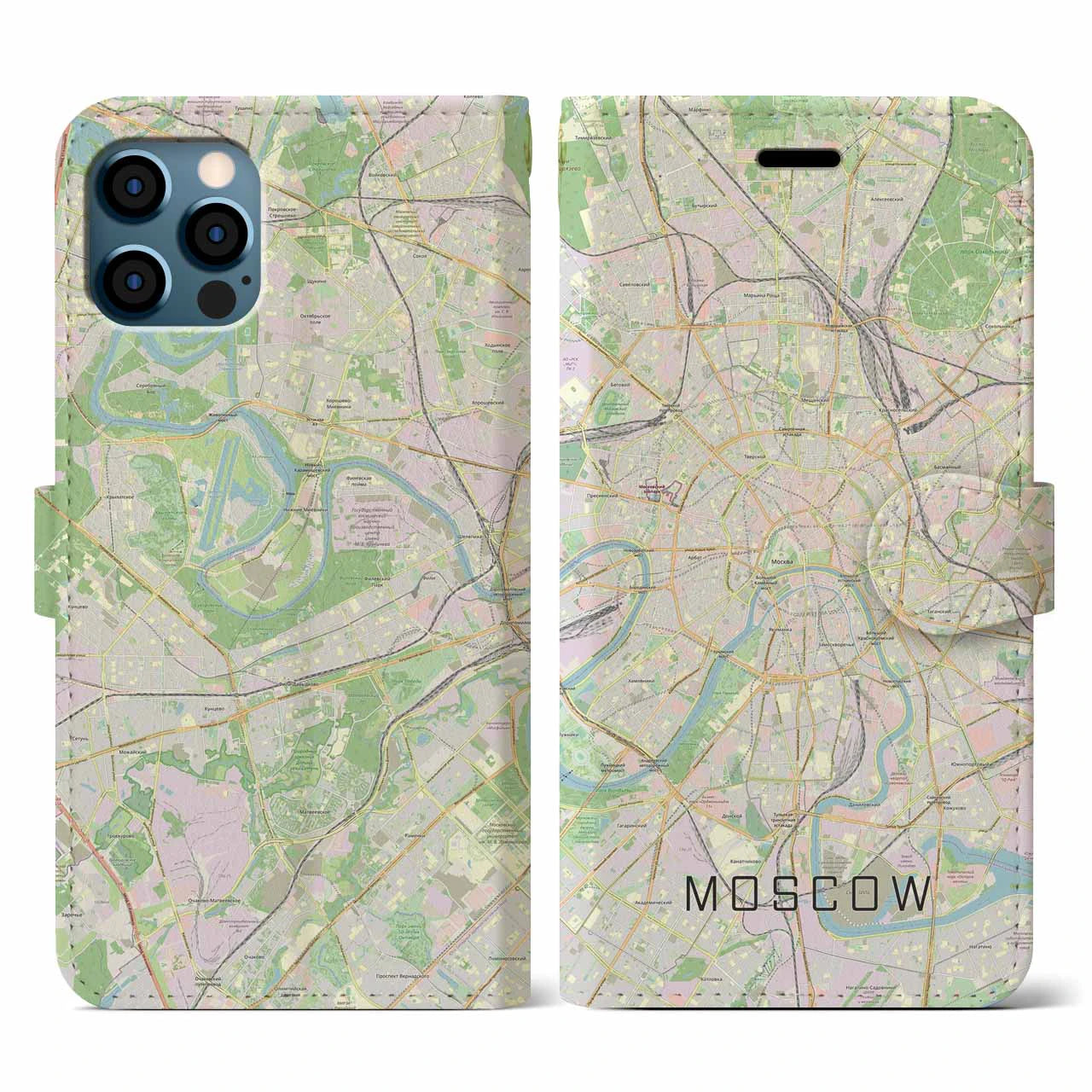 【モスクワ】地図柄iPhoneケース（手帳両面タイプ・ナチュラル）iPhone 12 / 12 Pro 用