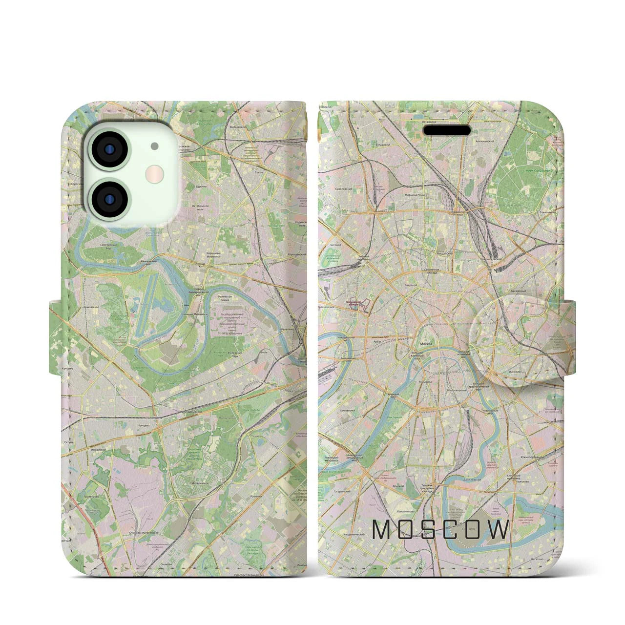 【モスクワ】地図柄iPhoneケース（手帳両面タイプ・ナチュラル）iPhone 12 mini 用
