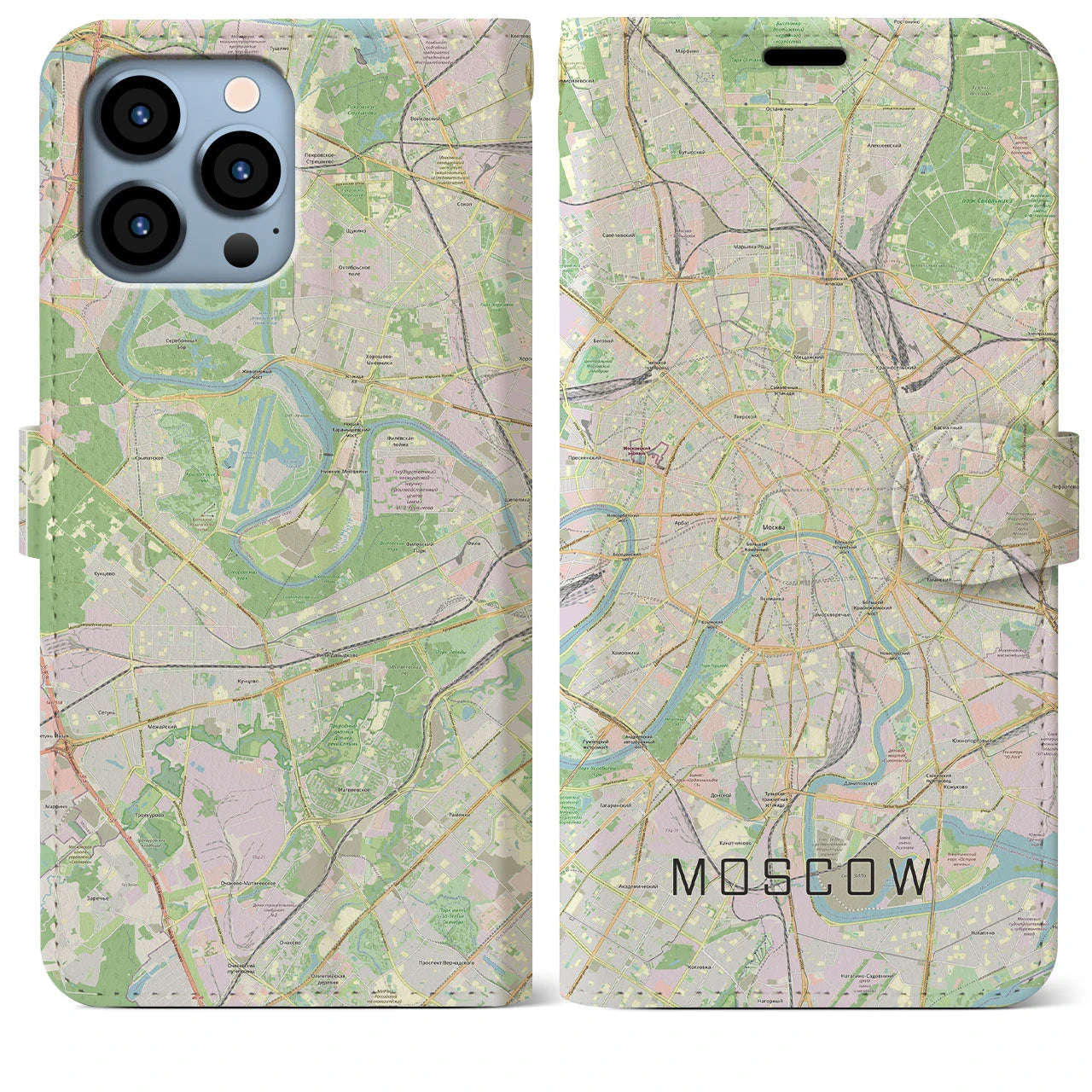 【モスクワ】地図柄iPhoneケース（手帳両面タイプ・ナチュラル）iPhone 13 Pro Max 用