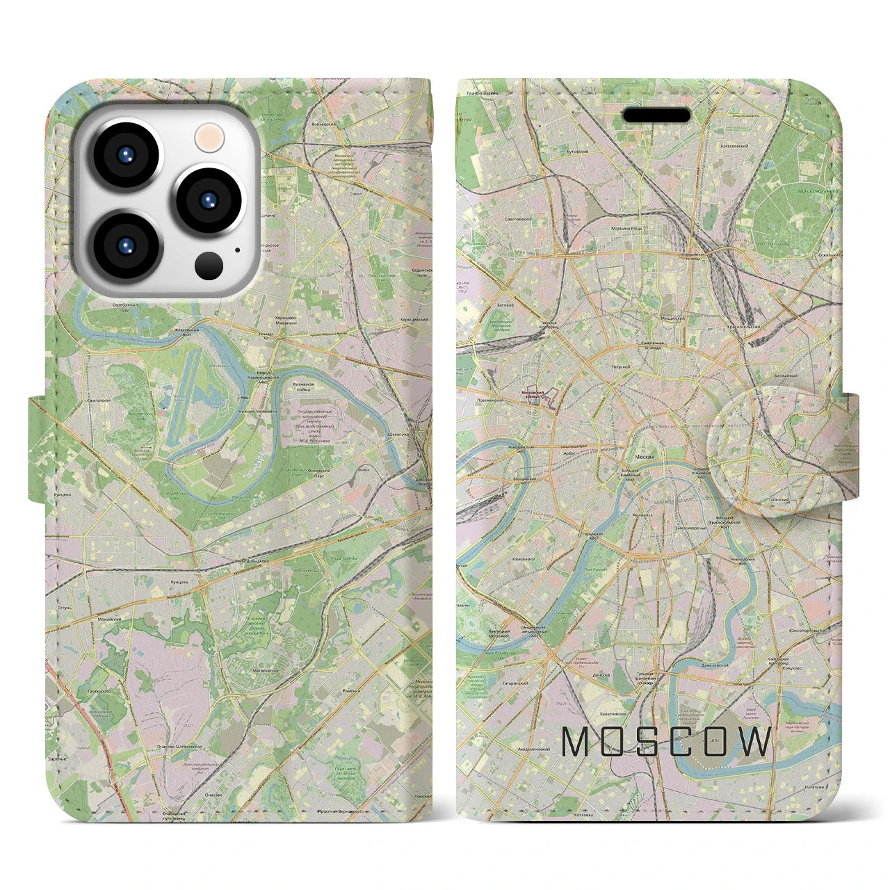 【モスクワ】地図柄iPhoneケース（手帳両面タイプ・ナチュラル）iPhone 13 Pro 用