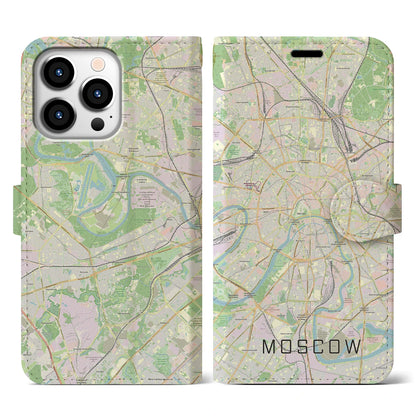 【モスクワ（ロシア）】地図柄iPhoneケース（手帳タイプ）ナチュラル・iPhone 13 Pro 用