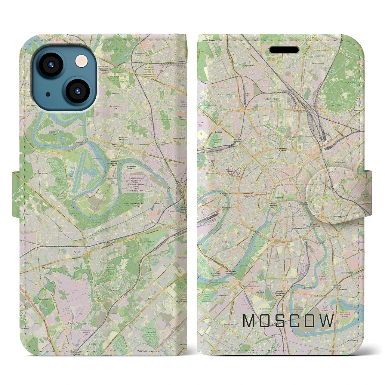 【モスクワ】地図柄iPhoneケース（手帳両面タイプ・ナチュラル）iPhone 13 用