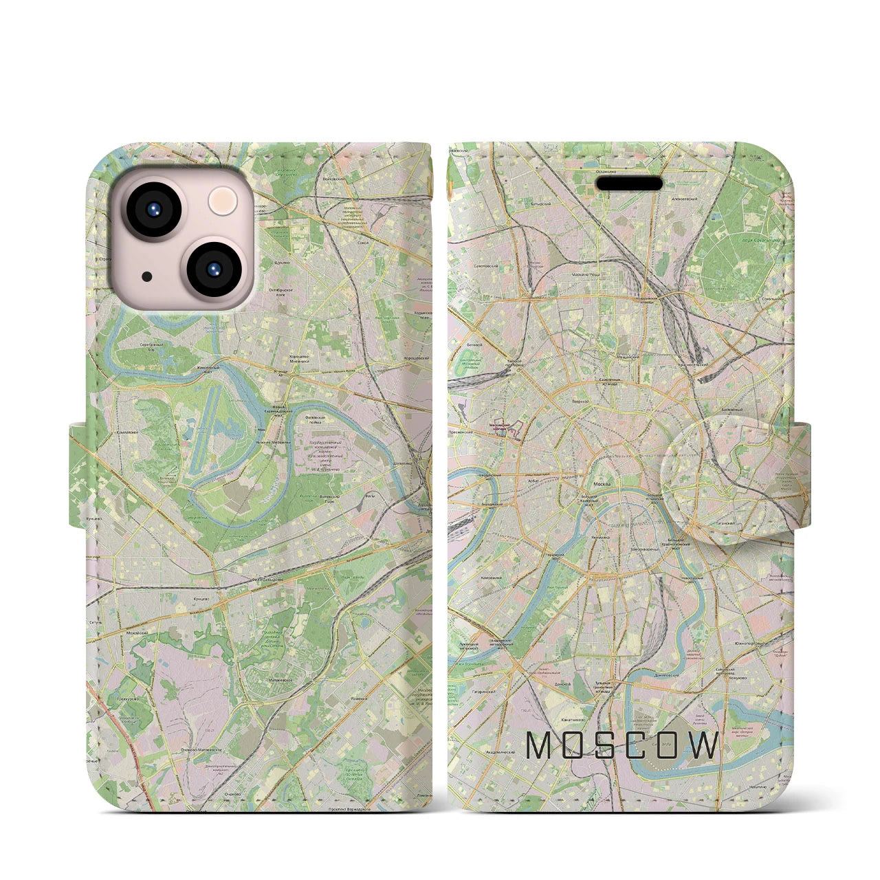【モスクワ】地図柄iPhoneケース（手帳両面タイプ・ナチュラル）iPhone 13 mini 用