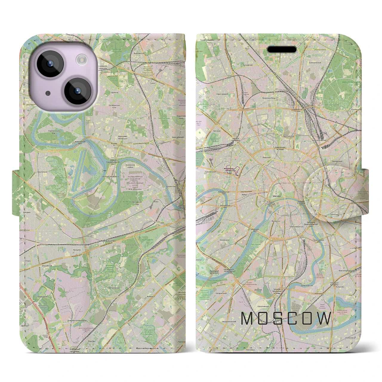 【モスクワ】地図柄iPhoneケース（手帳両面タイプ・ナチュラル）iPhone 14 用