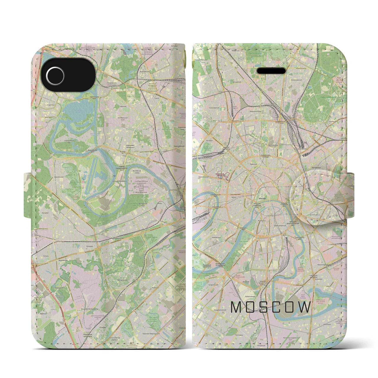 【モスクワ】地図柄iPhoneケース（手帳両面タイプ・ナチュラル）iPhone SE（第3 / 第2世代） / 8 / 7 / 6s / 6 用