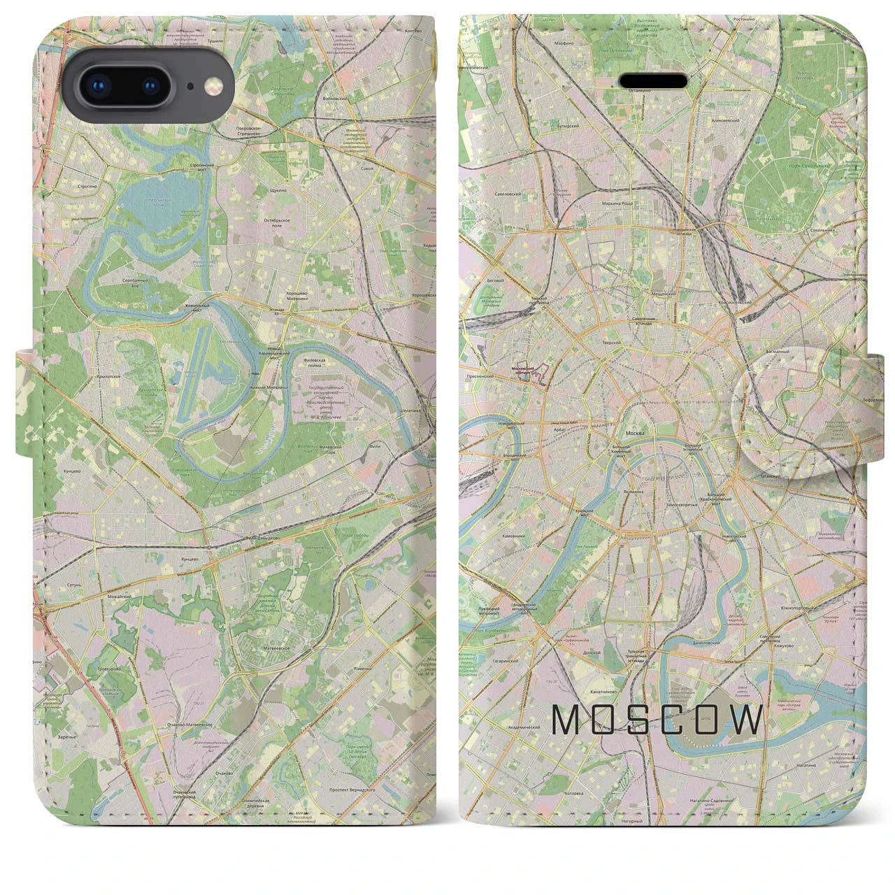 【モスクワ】地図柄iPhoneケース（手帳両面タイプ・ナチュラル）iPhone 8Plus /7Plus / 6sPlus / 6Plus 用