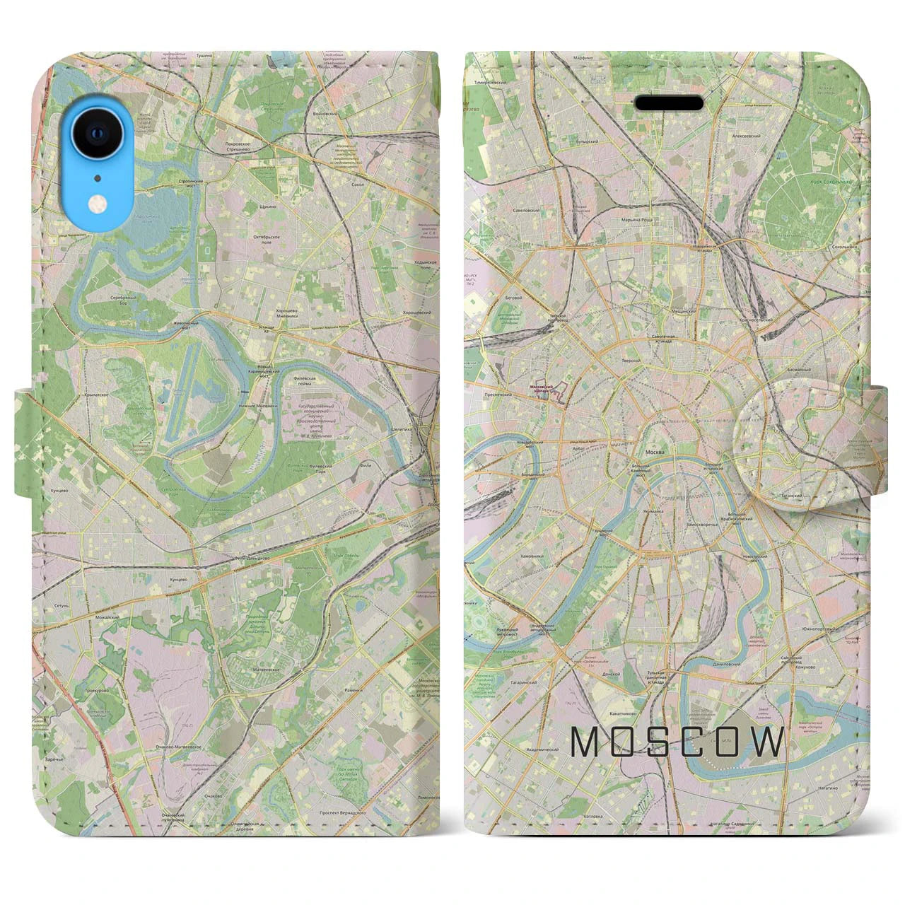 【モスクワ】地図柄iPhoneケース（手帳両面タイプ・ナチュラル）iPhone XR 用