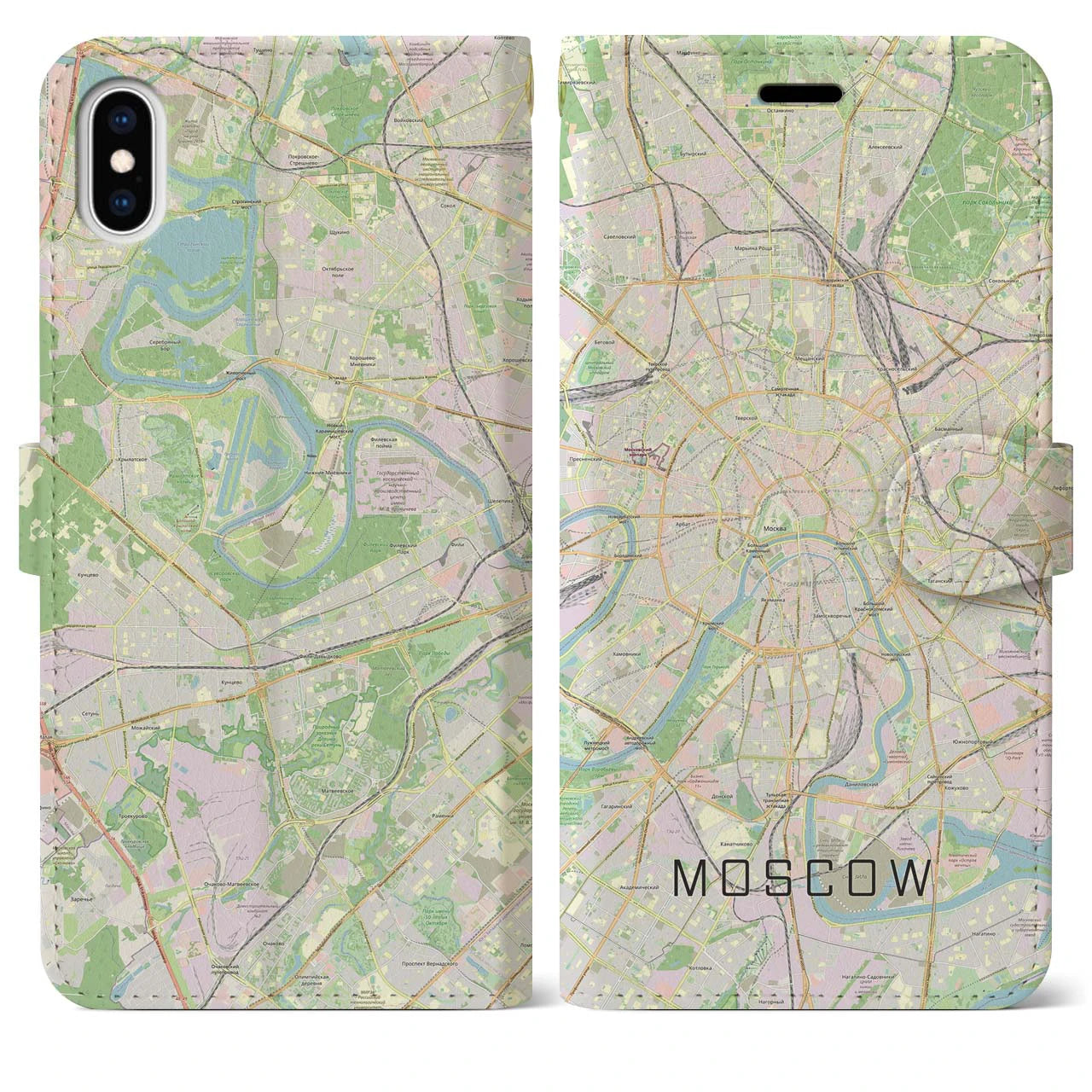 【モスクワ】地図柄iPhoneケース（手帳両面タイプ・ナチュラル）iPhone XS Max 用