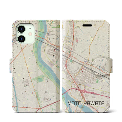 【本八幡（千葉県）】地図柄iPhoneケース（手帳タイプ）ナチュラル・iPhone 12 mini 用