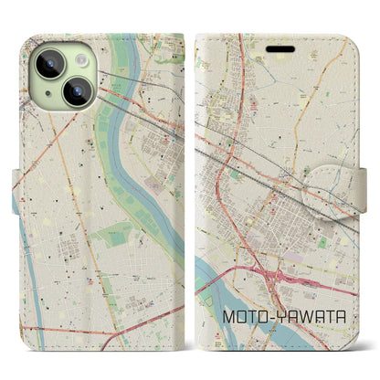 【本八幡（千葉県）】地図柄iPhoneケース（手帳タイプ）ナチュラル・iPhone 15 用