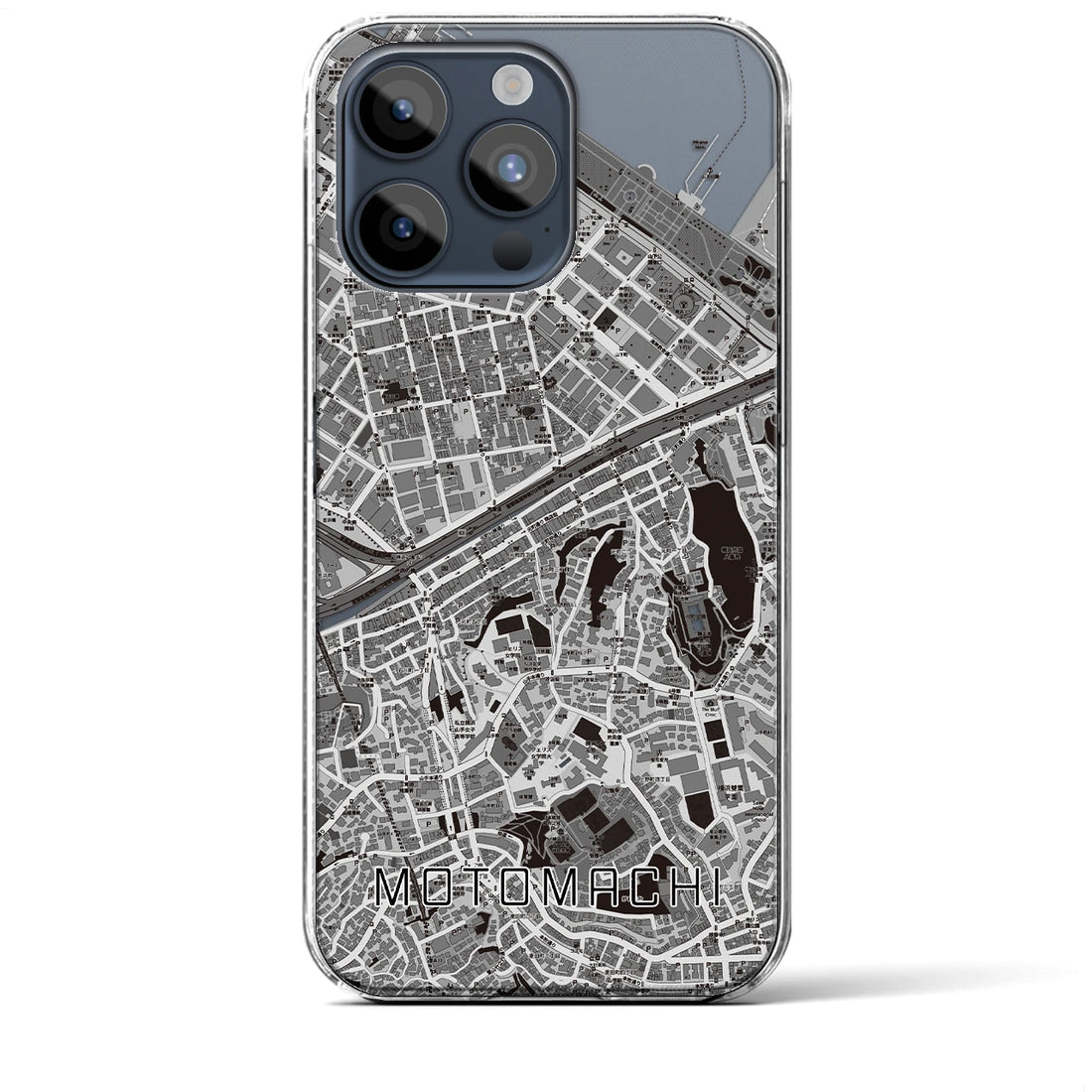 【元町（神奈川県）】地図柄iPhoneケース（クリアタイプ・モノトーン）iPhone 15 Pro Max 用