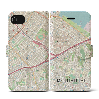 【元町（神奈川県）】地図柄iPhoneケース（手帳タイプ）ナチュラル・iPhone SE（第3 / 第2世代） / 8 / 7 / 6s / 6 用