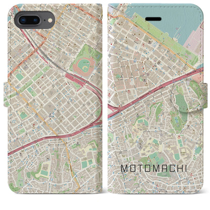 【元町（神奈川県）】地図柄iPhoneケース（手帳タイプ）ナチュラル・iPhone 8Plus /7Plus / 6sPlus / 6Plus 用