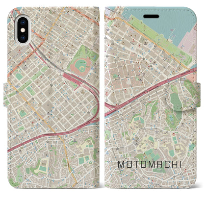 【元町（神奈川県）】地図柄iPhoneケース（手帳タイプ）ナチュラル・iPhone XS Max 用