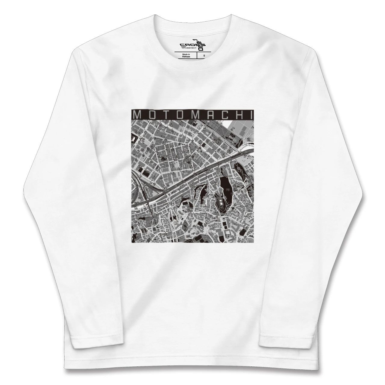 【元町（神奈川県）（神奈川県）】地図柄ロングスリーブTシャツ