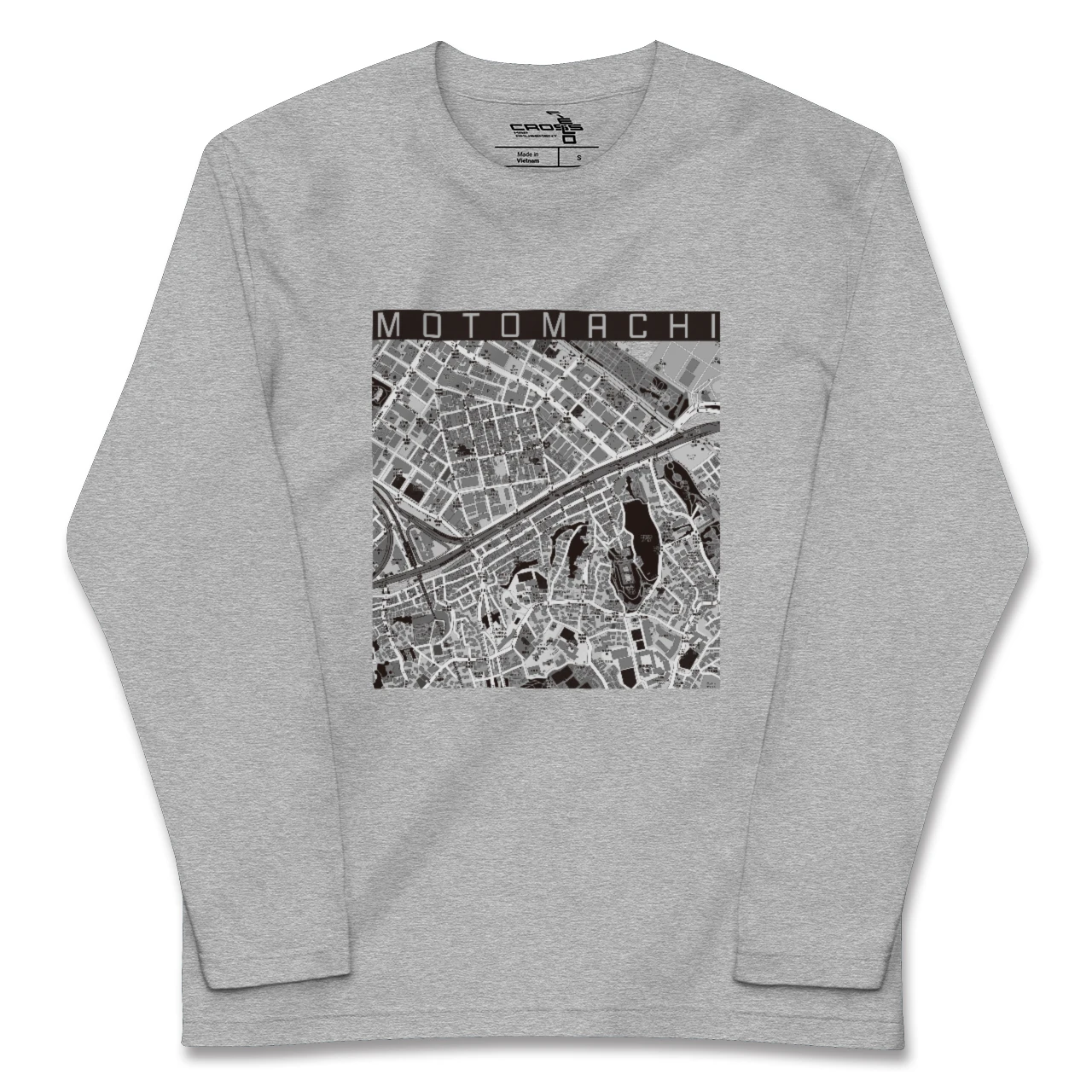 【元町（神奈川県）（神奈川県）】地図柄ロングスリーブTシャツ