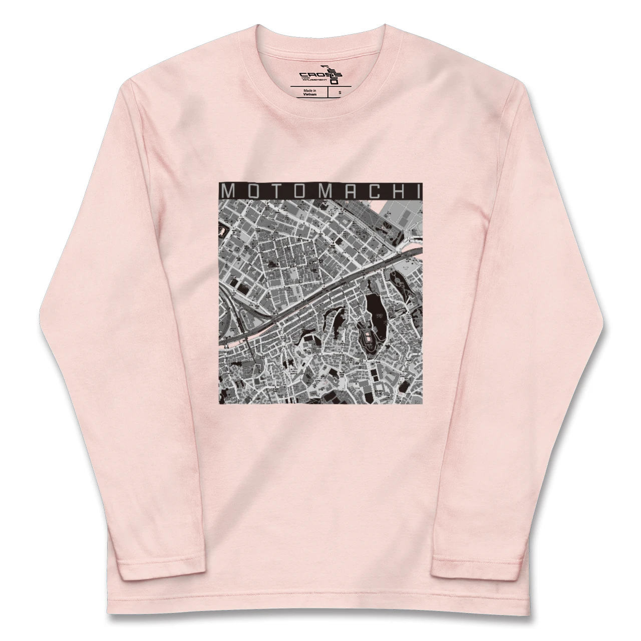 【元町（神奈川県）（神奈川県）】地図柄ロングスリーブTシャツ