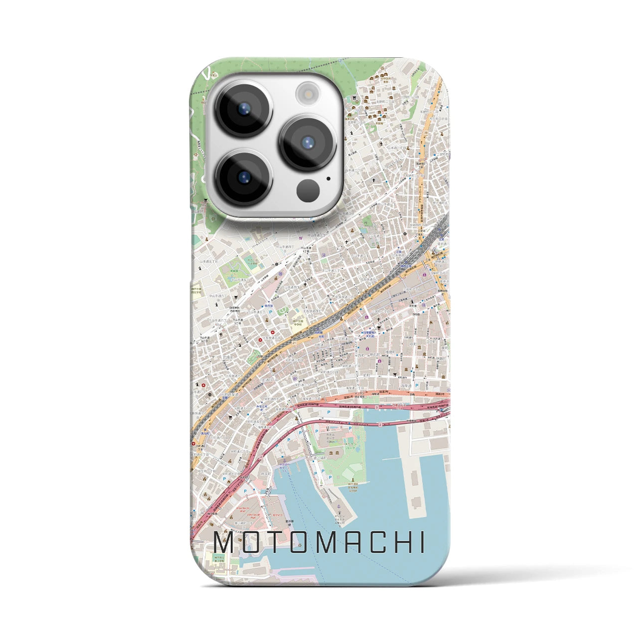 【元町】地図柄iPhoneケース（バックカバータイプ・ナチュラル）iPhone 14 Pro 用