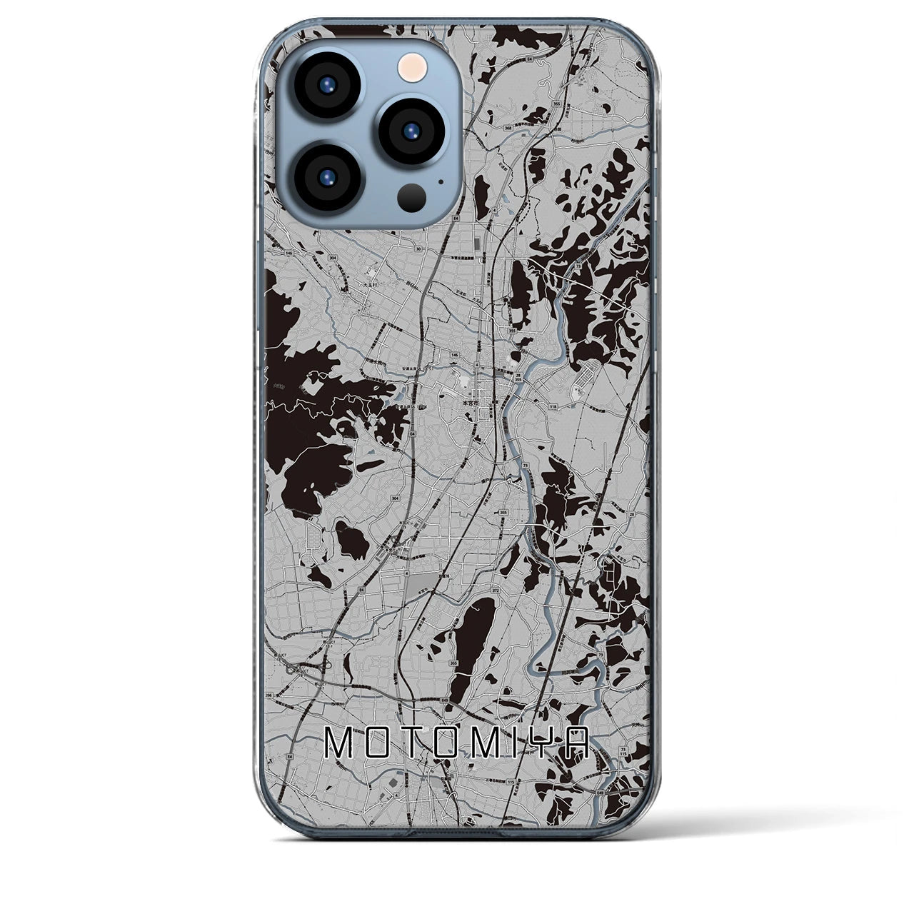 【本宮（福島県）】地図柄iPhoneケース（クリアタイプ・モノトーン）iPhone 13 Pro Max 用