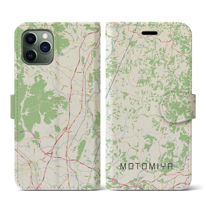 【本宮（福島県）】地図柄iPhoneケース（手帳タイプ）ナチュラル・iPhone 11 Pro 用