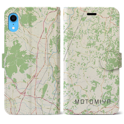 【本宮（福島県）】地図柄iPhoneケース（手帳タイプ）ナチュラル・iPhone XR 用