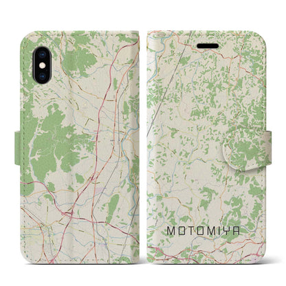 【本宮（福島県）】地図柄iPhoneケース（手帳タイプ）ナチュラル・iPhone XS / X 用