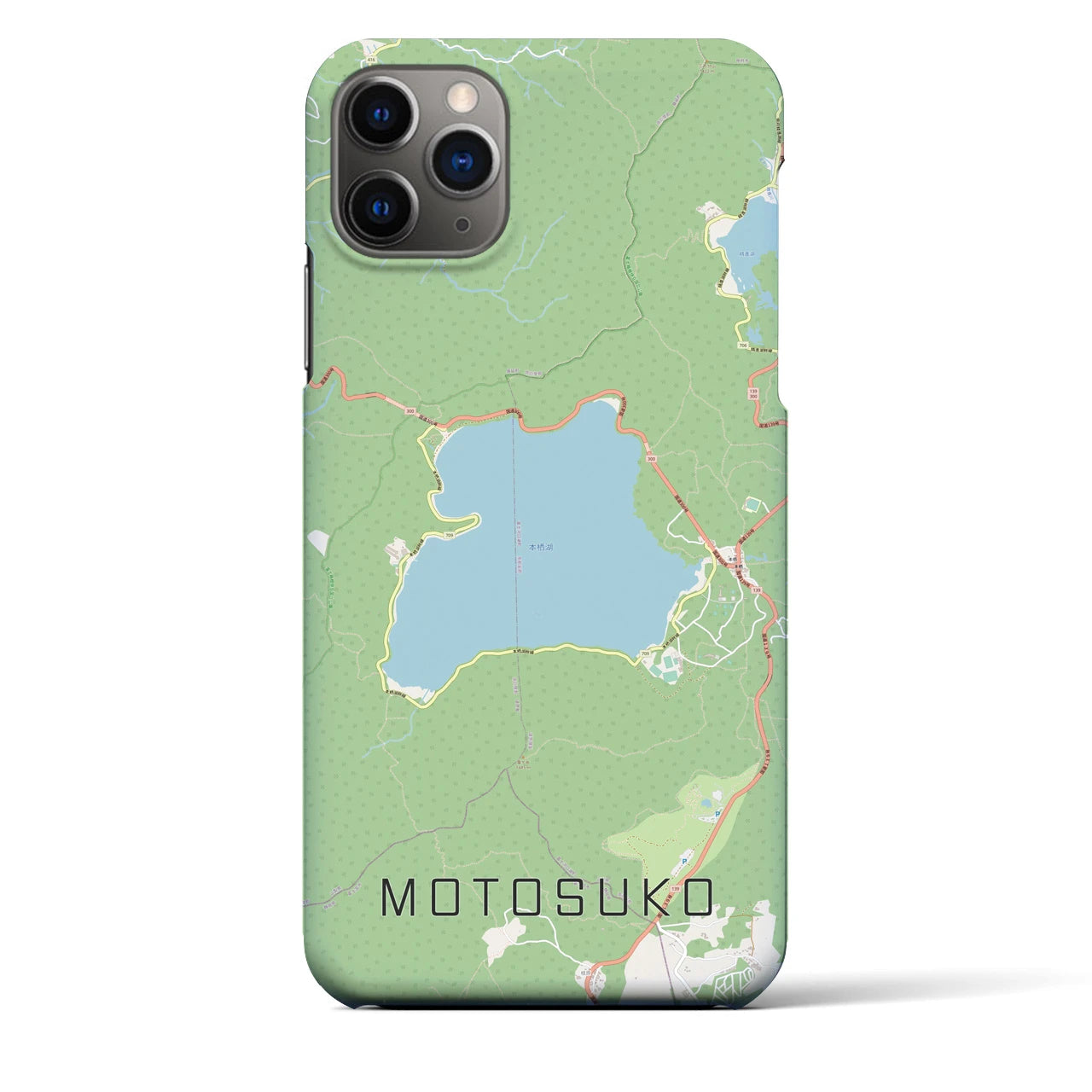 【本栖湖】地図柄iPhoneケース（バックカバータイプ・ナチュラル）iPhone 11 Pro Max 用