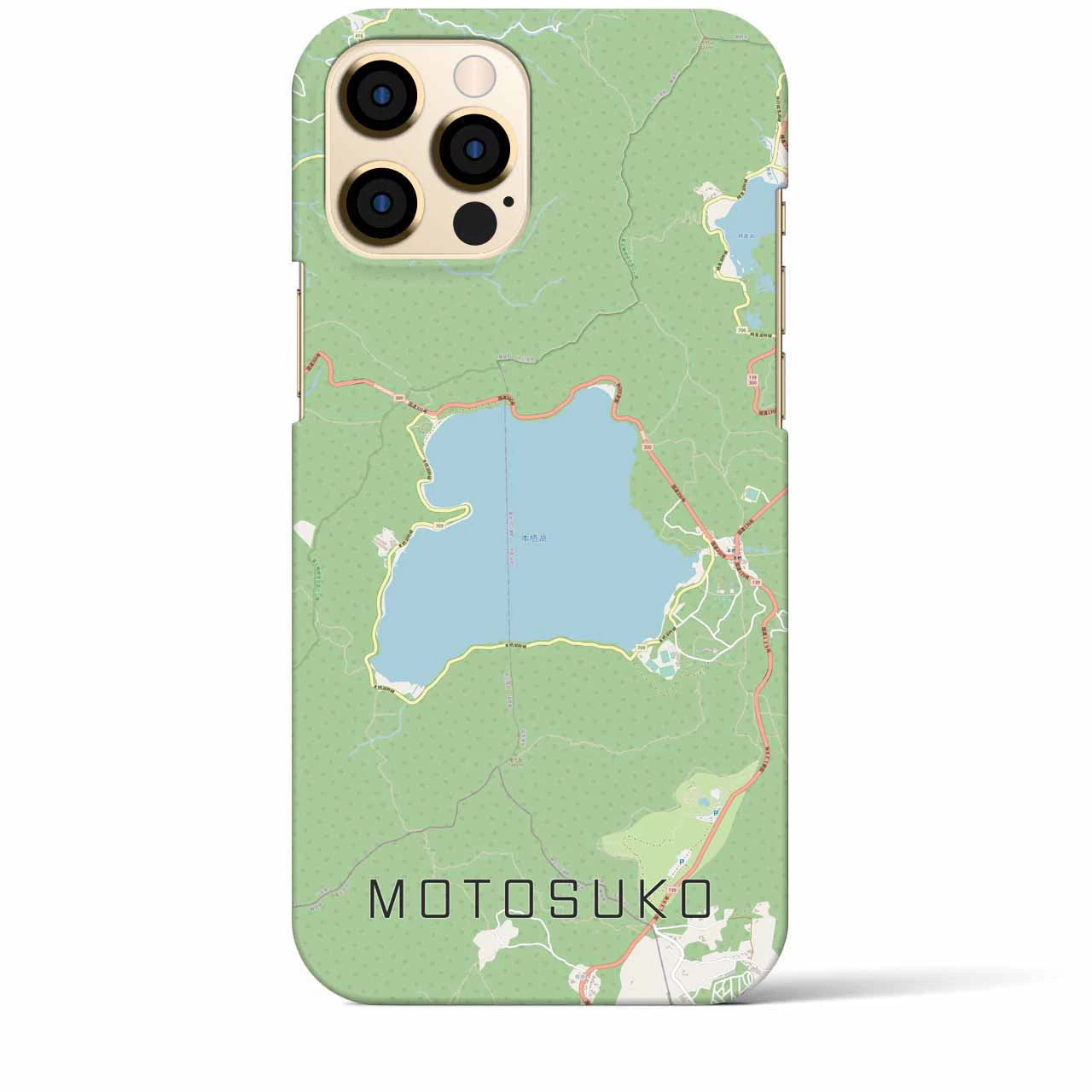 【本栖湖】地図柄iPhoneケース（バックカバータイプ・ナチュラル）iPhone 12 Pro Max 用
