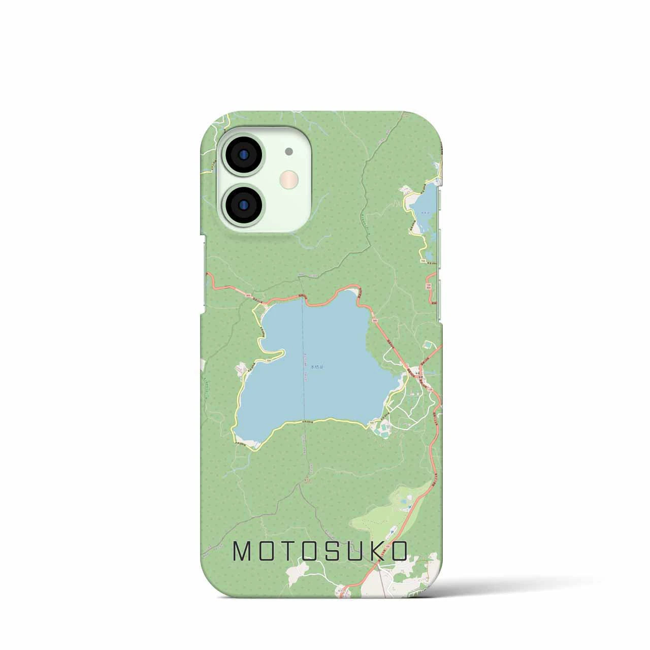 【本栖湖】地図柄iPhoneケース（バックカバータイプ・ナチュラル）iPhone 12 mini 用