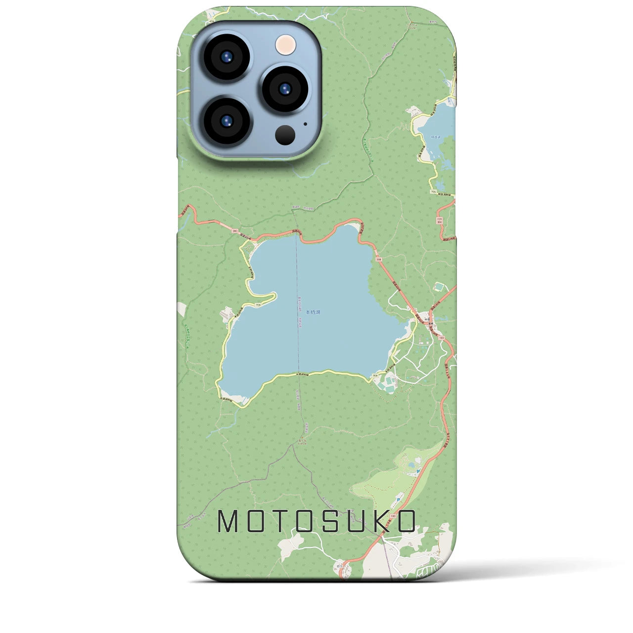 【本栖湖】地図柄iPhoneケース（バックカバータイプ・ナチュラル）iPhone 13 Pro Max 用