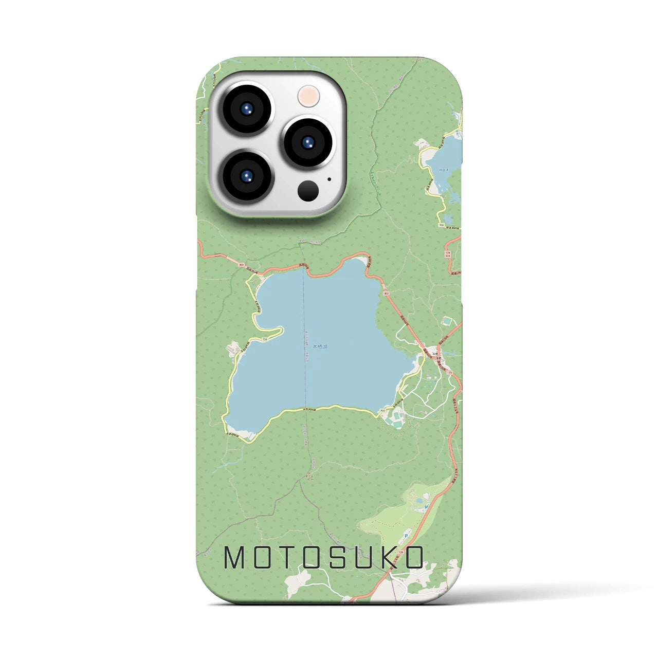 【本栖湖】地図柄iPhoneケース（バックカバータイプ・ナチュラル）iPhone 13 Pro 用