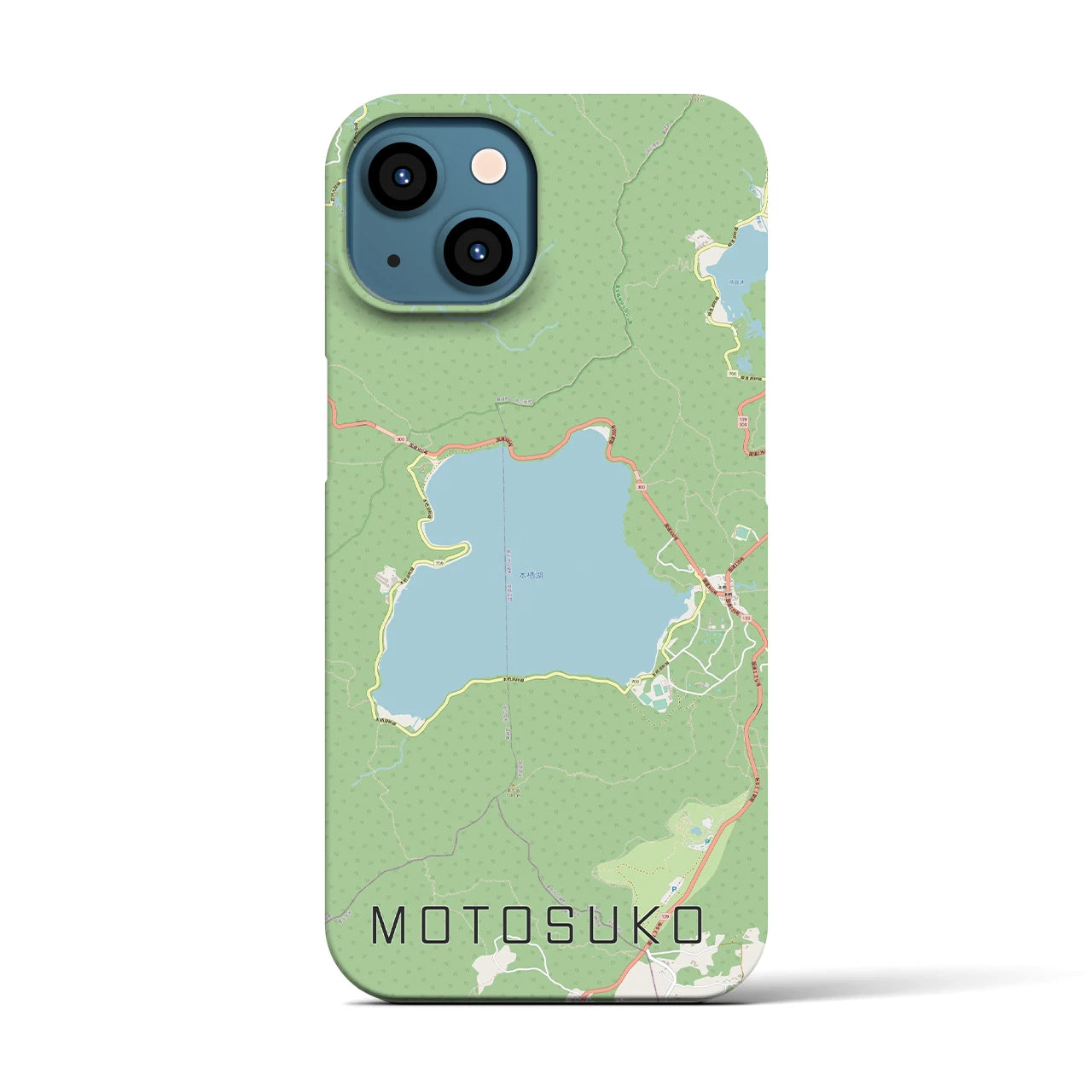 【本栖湖】地図柄iPhoneケース（バックカバータイプ・ナチュラル）iPhone 13 用