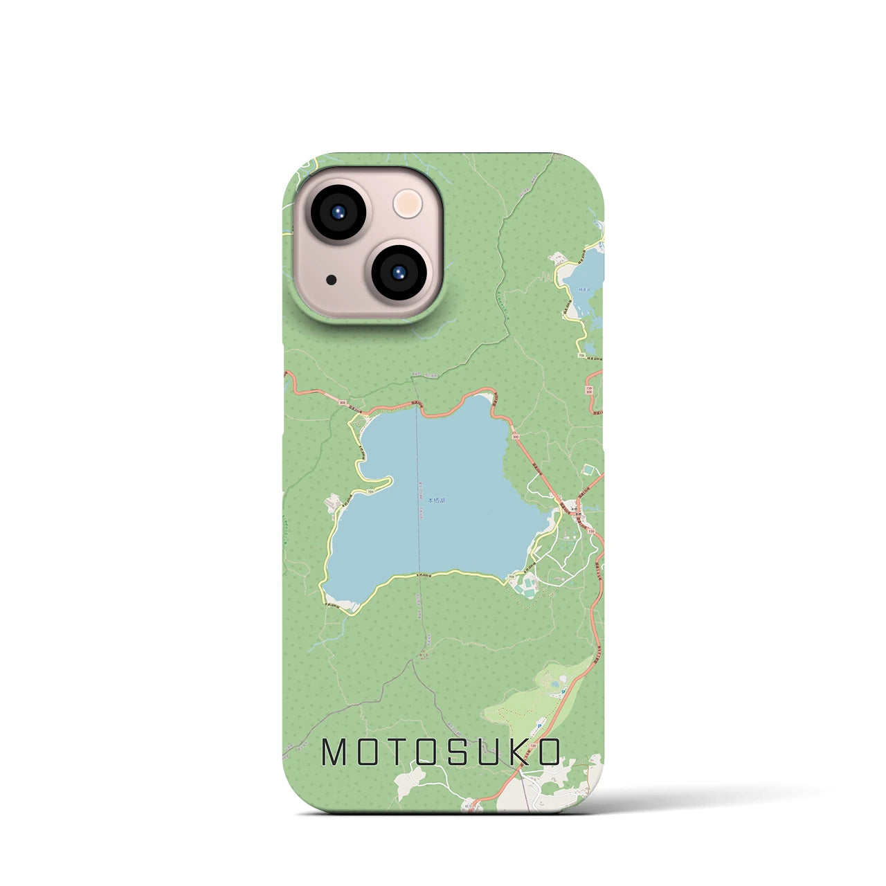【本栖湖】地図柄iPhoneケース（バックカバータイプ・ナチュラル）iPhone 13 mini 用