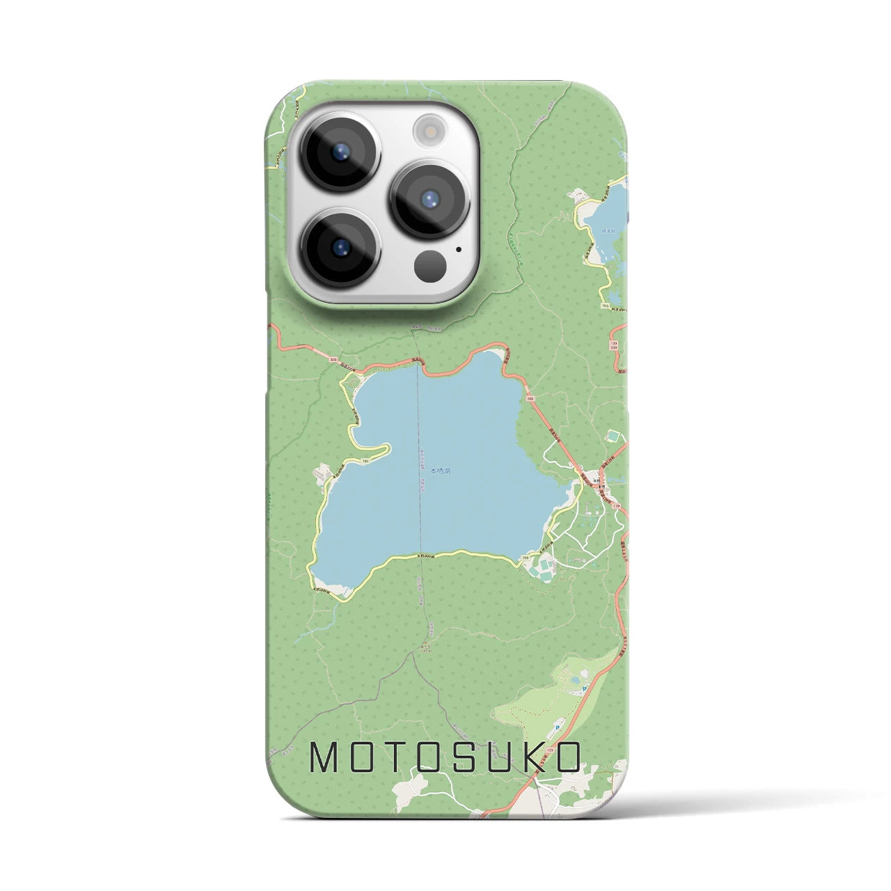 【本栖湖】地図柄iPhoneケース（バックカバータイプ・ナチュラル）iPhone 14 Pro 用