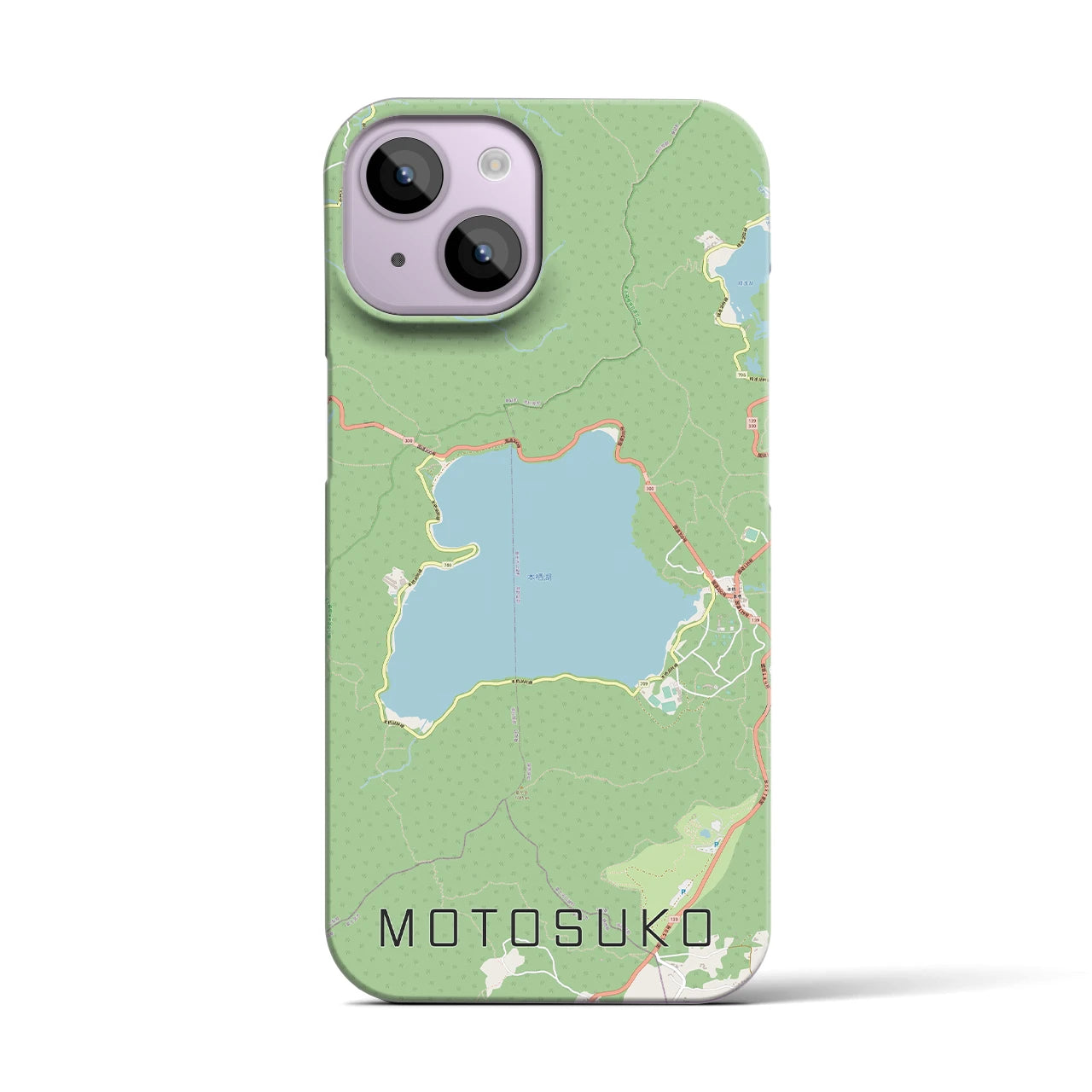 【本栖湖】地図柄iPhoneケース（バックカバータイプ・ナチュラル）iPhone 14 用