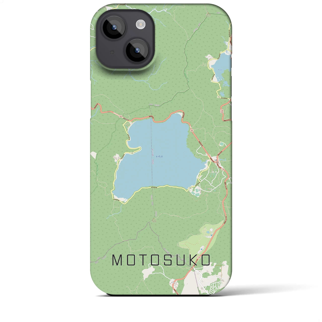 【本栖湖】地図柄iPhoneケース（バックカバータイプ・ナチュラル）iPhone 14 Plus 用