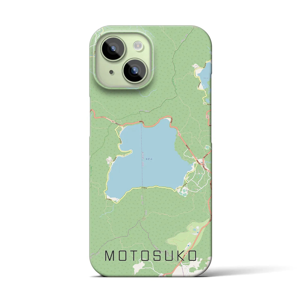 【本栖湖】地図柄iPhoneケース（バックカバータイプ・ナチュラル）iPhone 15 用