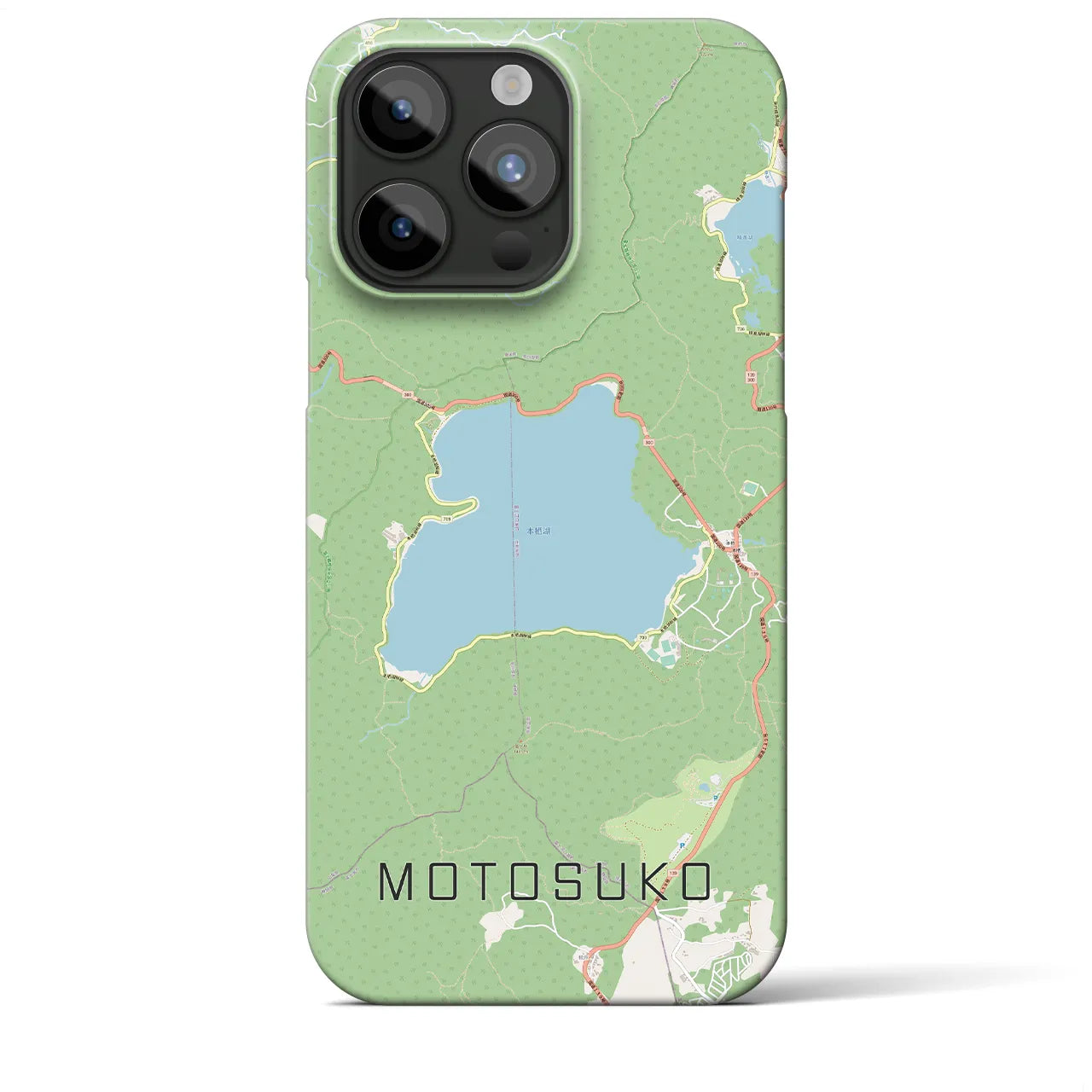 【本栖湖】地図柄iPhoneケース（バックカバータイプ・ナチュラル）iPhone 15 Pro Max 用
