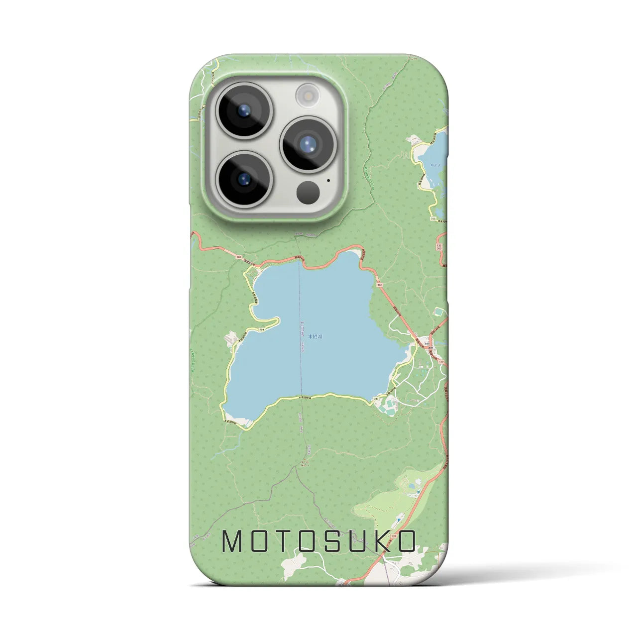 【本栖湖】地図柄iPhoneケース（バックカバータイプ・ナチュラル）iPhone 15 Pro 用