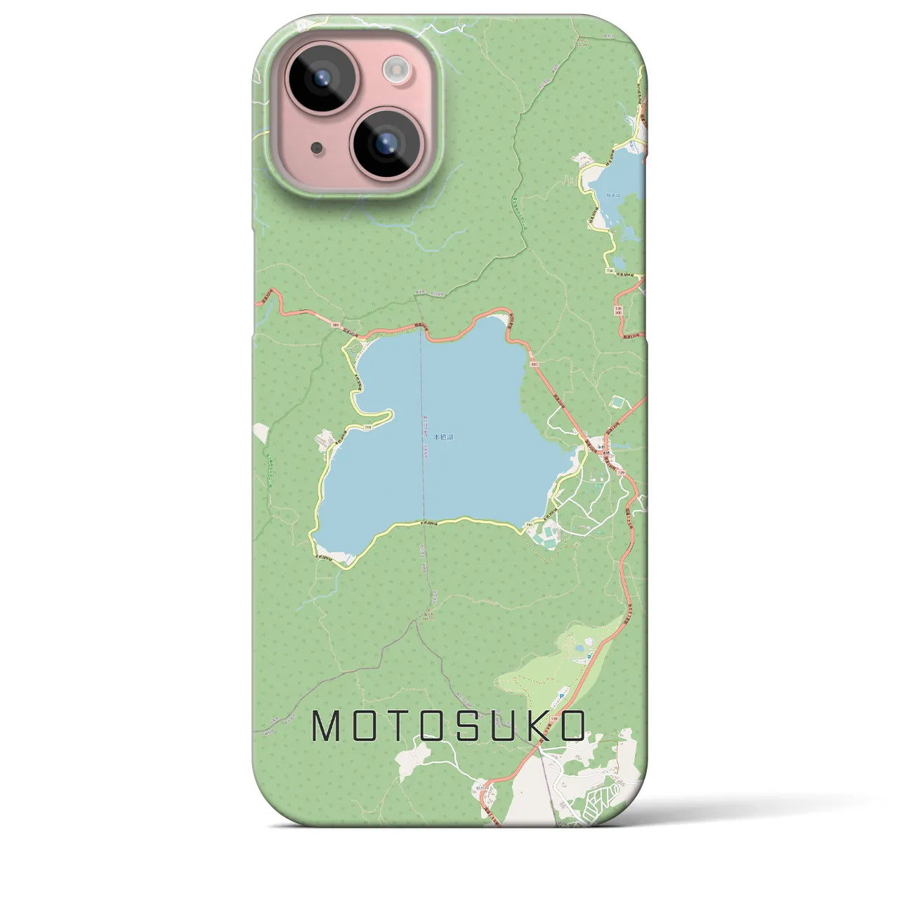 【本栖湖】地図柄iPhoneケース（バックカバータイプ・ナチュラル）iPhone 15 Plus 用